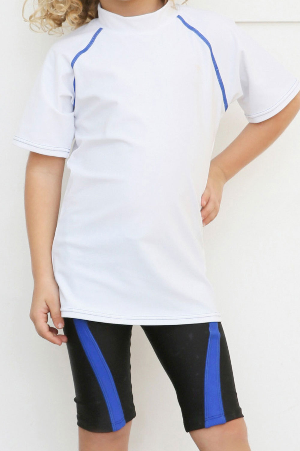 Kids Boys Solid Colored High Neck Short Sleeve Comfy Swimsuit Set