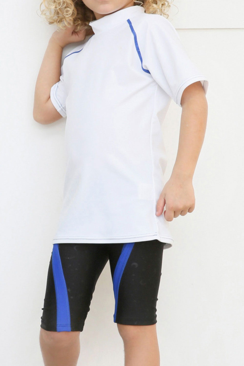 Kids Boys Solid Colored High Neck Short Sleeve Comfy Swimsuit Set