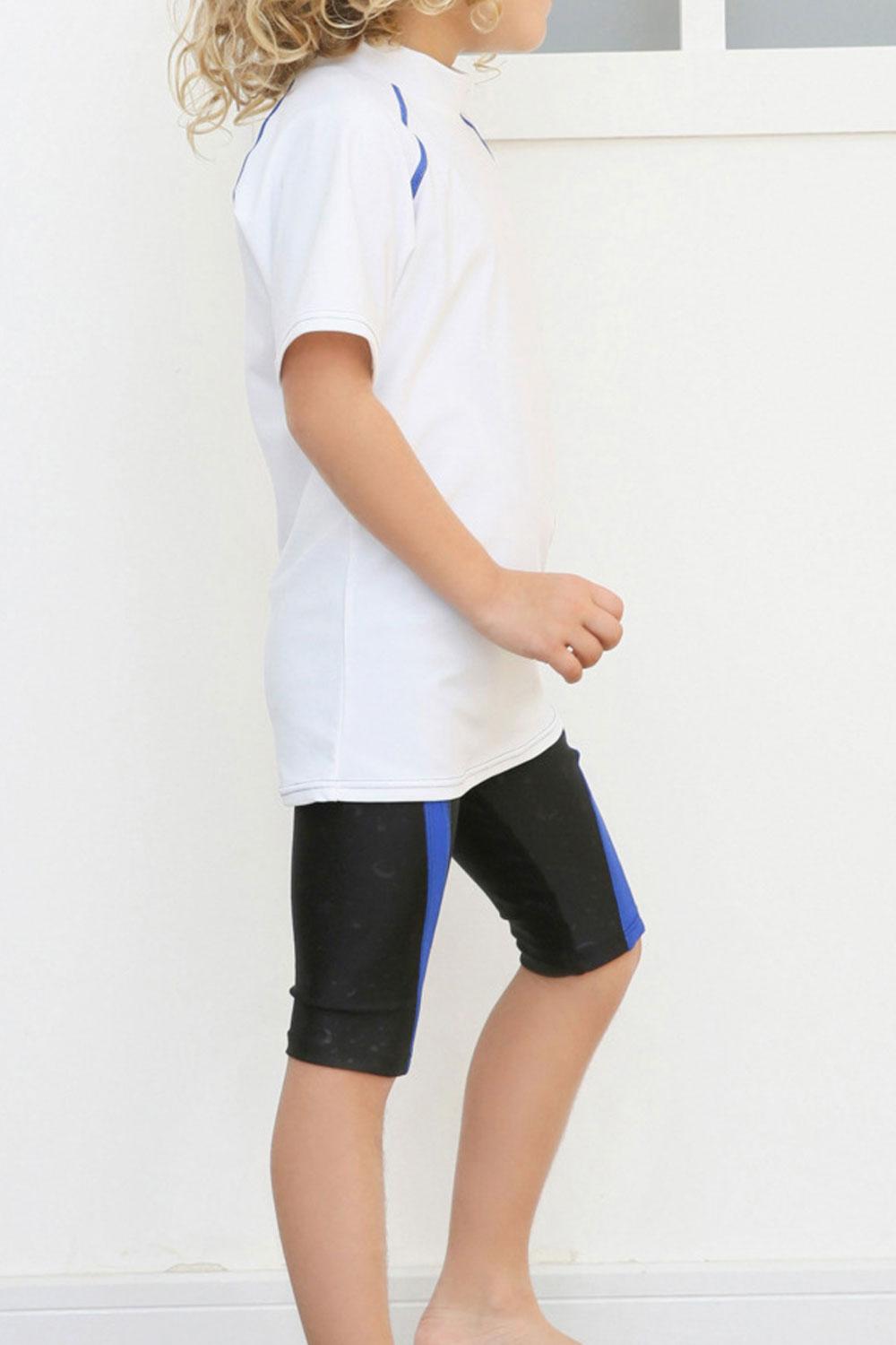 Kids Boys Solid Colored High Neck Short Sleeve Comfy Swimsuit Set