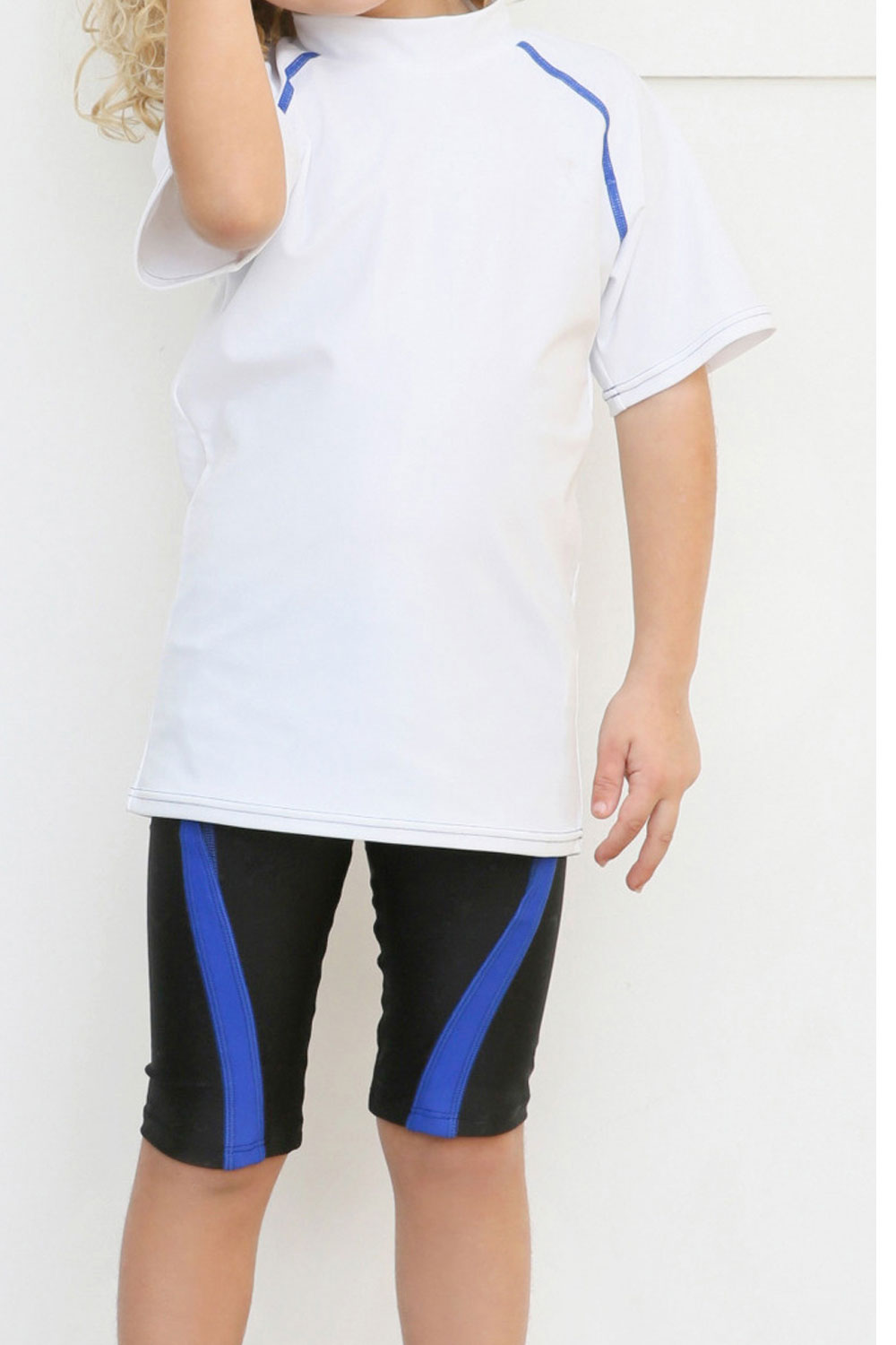 Kids Boys Solid Colored High Neck Short Sleeve Comfy Swimsuit Set