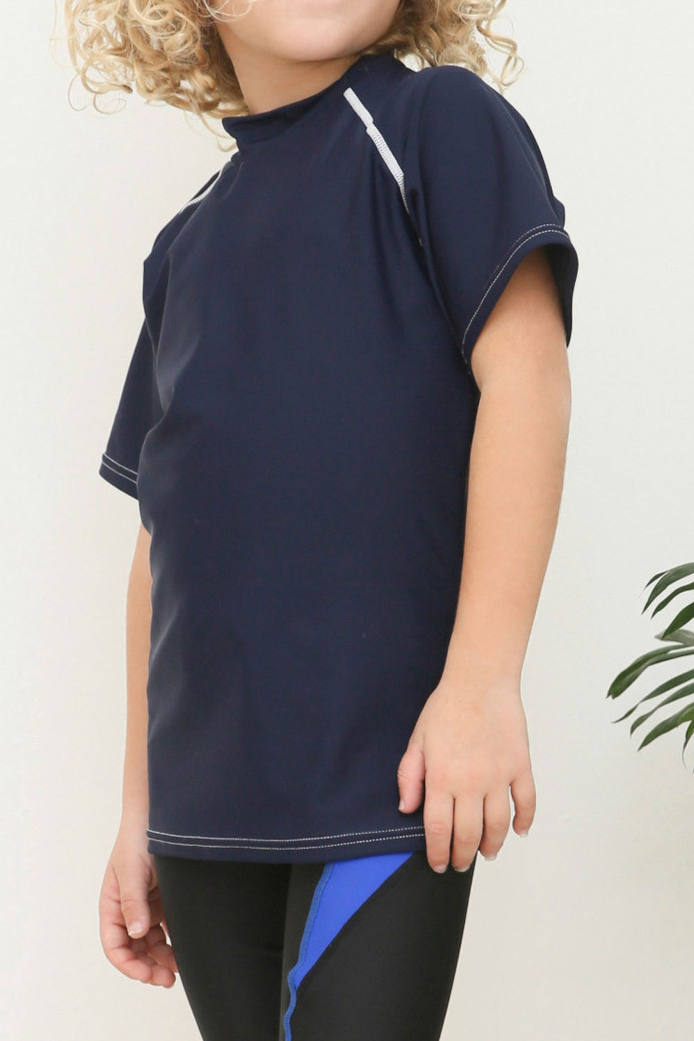 Kids Boys Solid Colored High Neck Short Sleeve Comfy Swimsuit Set