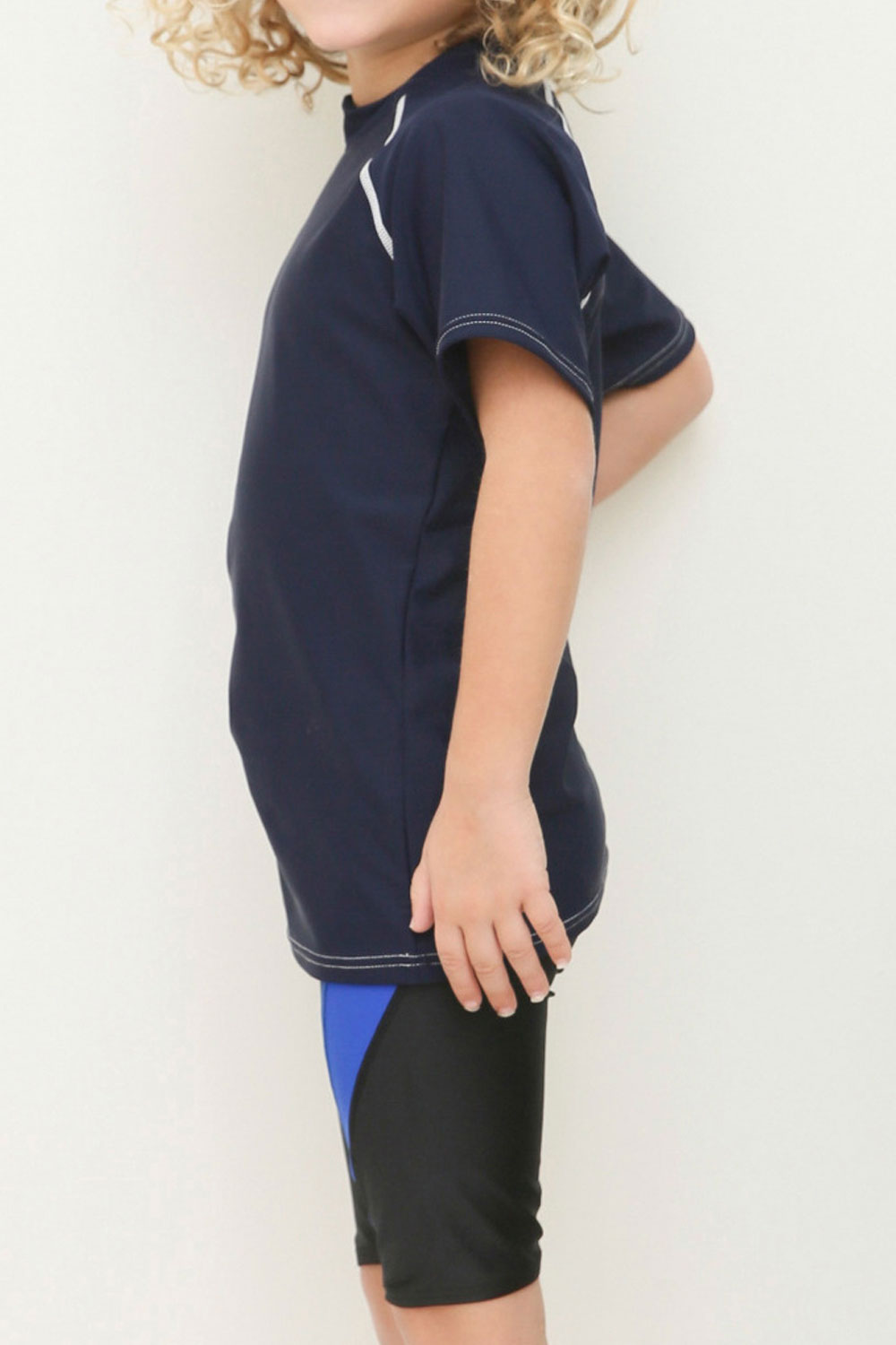 Kids Boys Solid Colored High Neck Short Sleeve Comfy Swimsuit Set