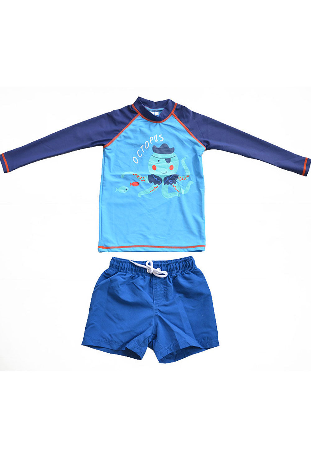 Kids Elasticated Tie Waist Long Sleeve Octopus Printed Swimsuit Set