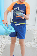 Kids Cartoon Printed Short Sleeve Tie Waist Swimsuit Set