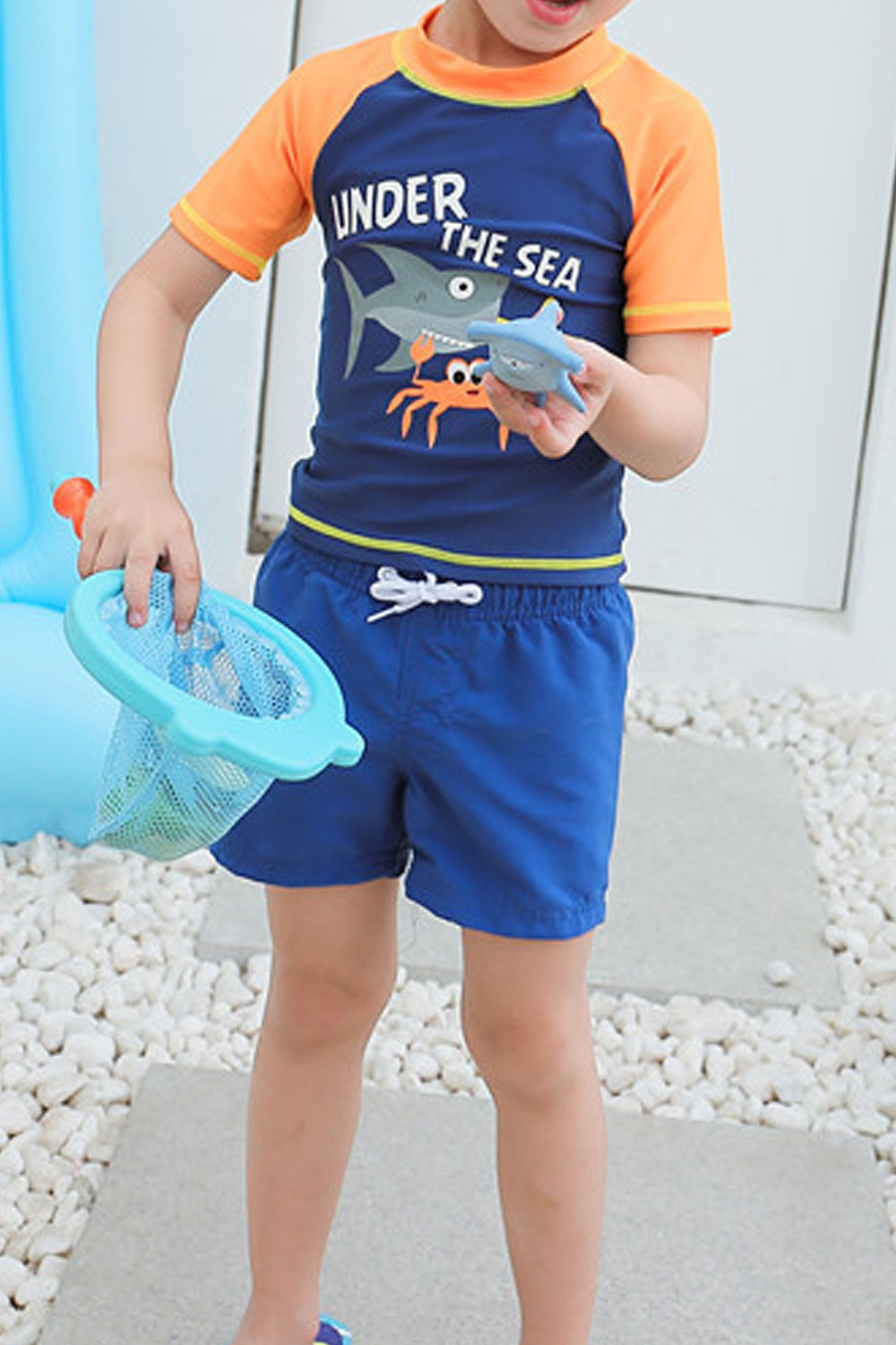 Kids Cartoon Printed Short Sleeve Tie Waist Swimsuit Set