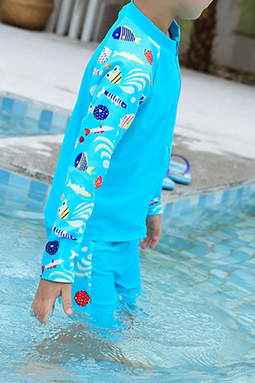 Kids Zipper Closure Long Sleeve Elasticated Waist Swimsuit Set