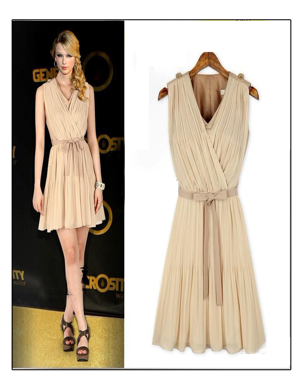 Women's Sleeveless V-Neck Pleated Dress