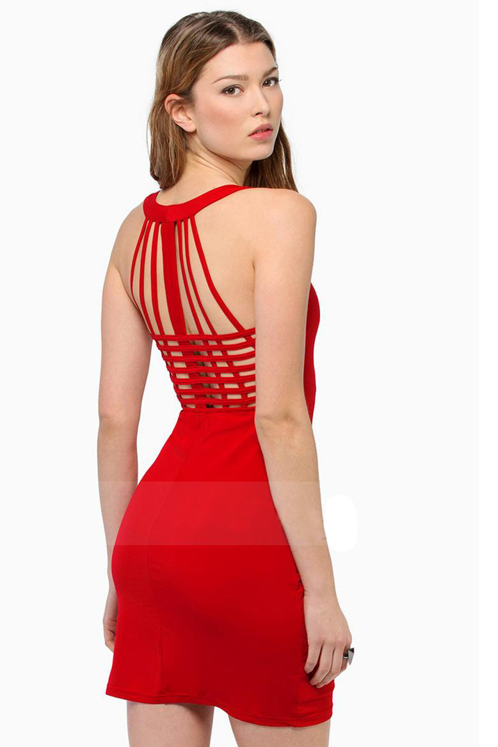 Women's Sling Back Stretch Mesh Stitching Round Neck Tank Dress Red