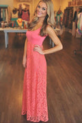 Women Sleeveless Floor Length Lace Party Dress