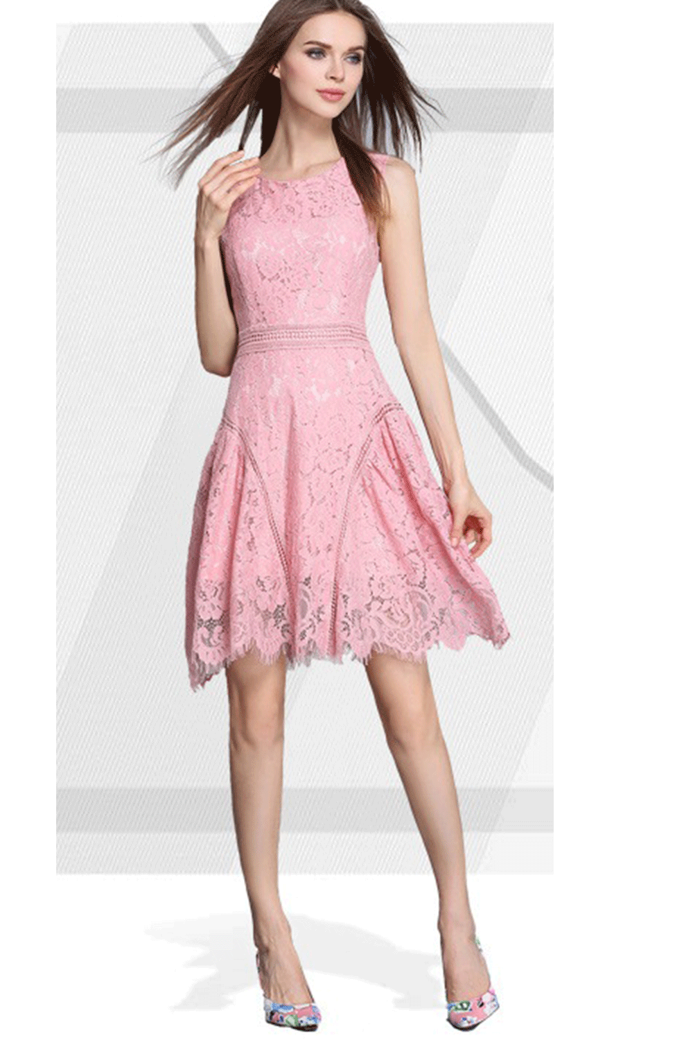 Women Sleeveless Waist Fitted Short Length Dress Pink