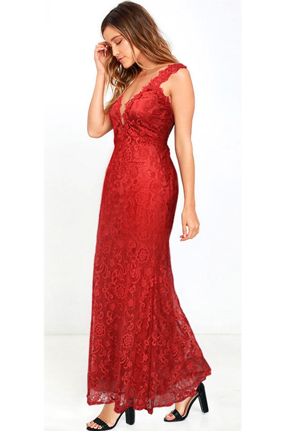 Women Special Occasion Lace Dress Red