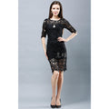 Women Maxi Dress Decorated With All Over Lace Round Neck Back Zipper Closure Dress Black