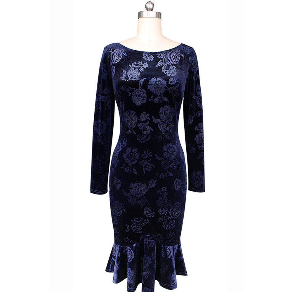 Women Retro Floral Embossed Tight Dress
