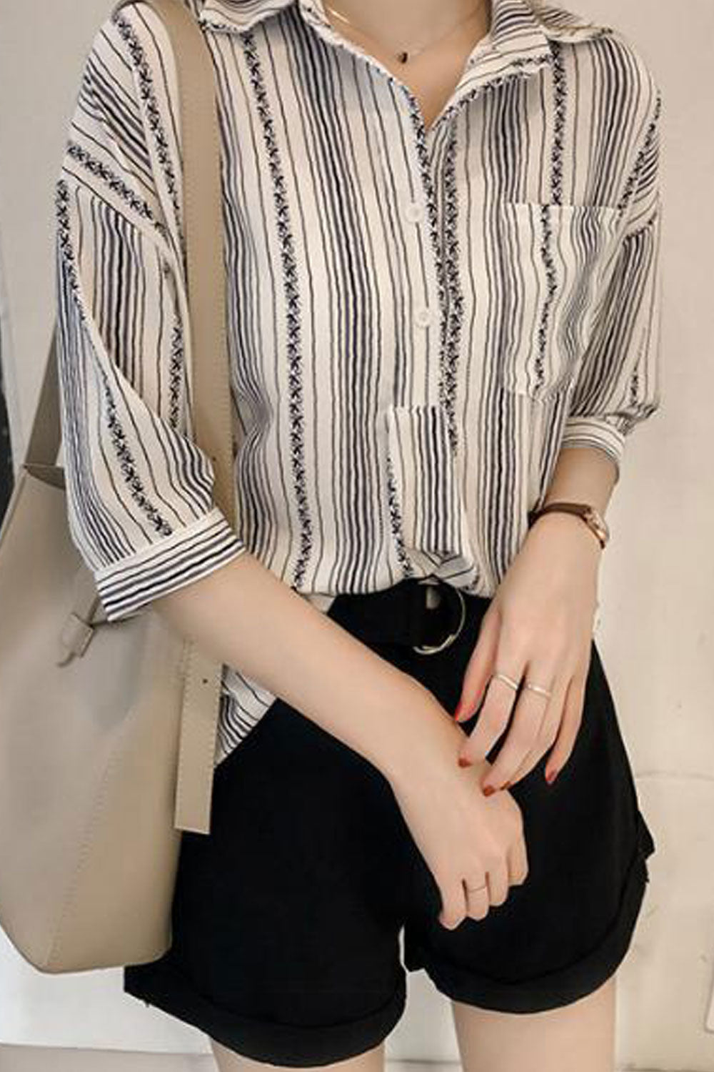 Women Loose One Pocket Button Down Casual Shirt