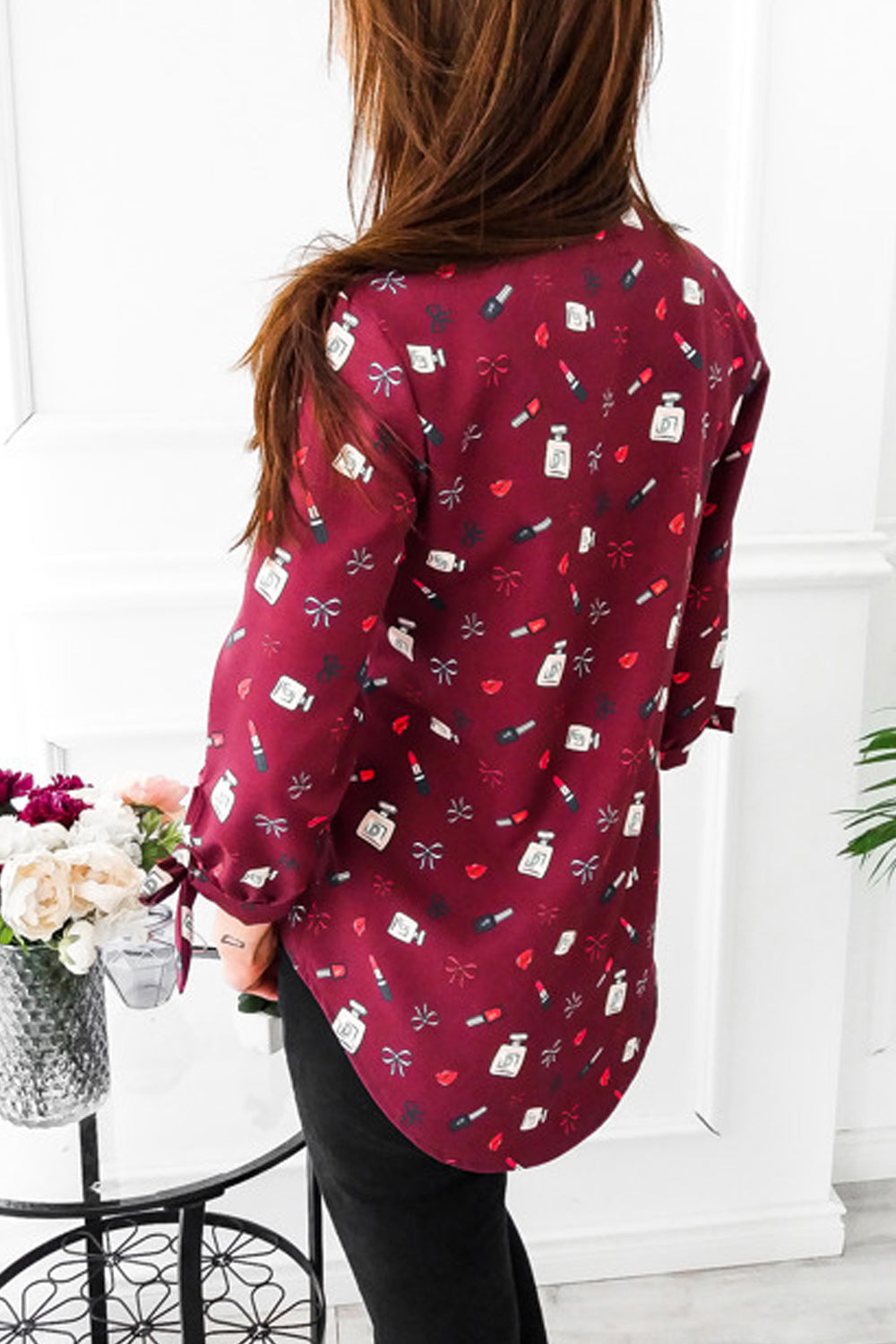 Women V-Neck Printed Long Sleeve Holidays Shirt
