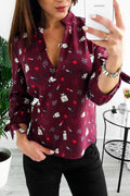 Women V-Neck Printed Long Sleeve Holidays Shirt