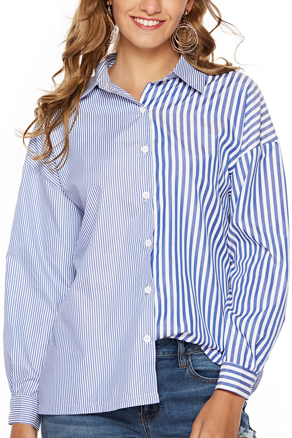 Women Button Down Collar Neck Striped Casual Shirt