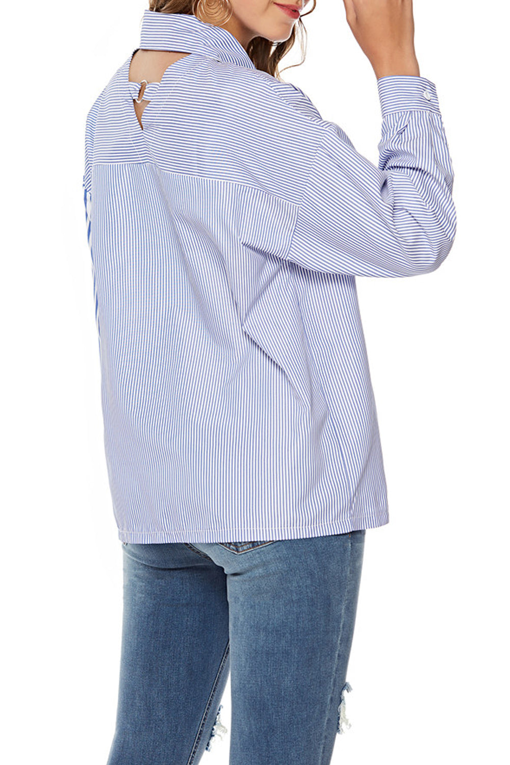 Women Button Down Collar Neck Striped Casual Shirt