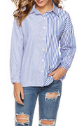 Women Button Down Collar Neck Striped Casual Shirt