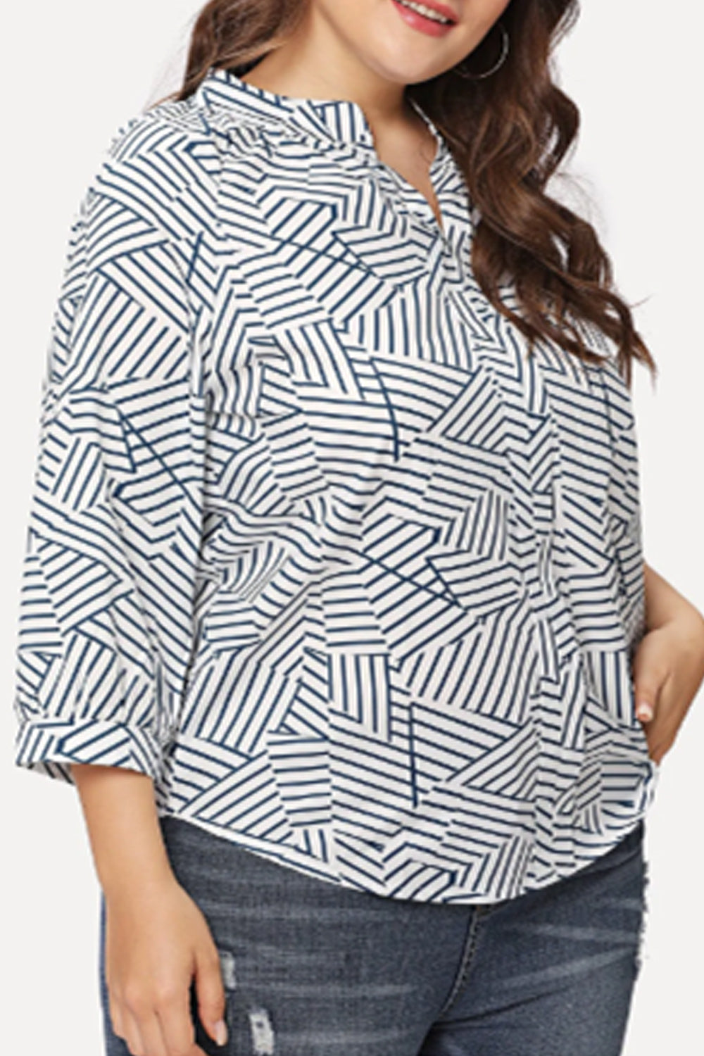 Women Small Collar Neck Stripes Shirt