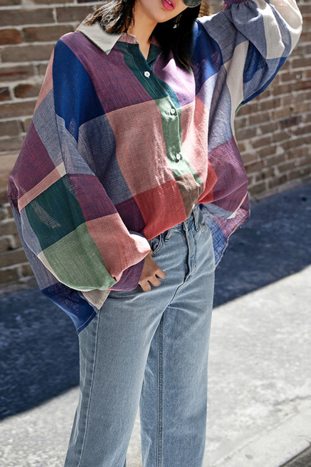 Women Long Loose Sleeve Button Closure Shirt