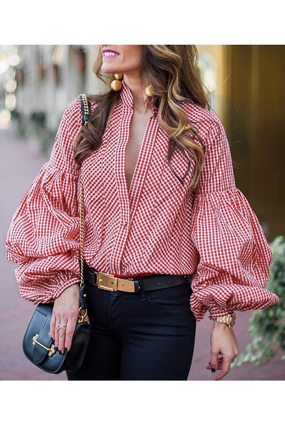 Women Plaid Pattern Long Sleeve Button Closure Shirt
