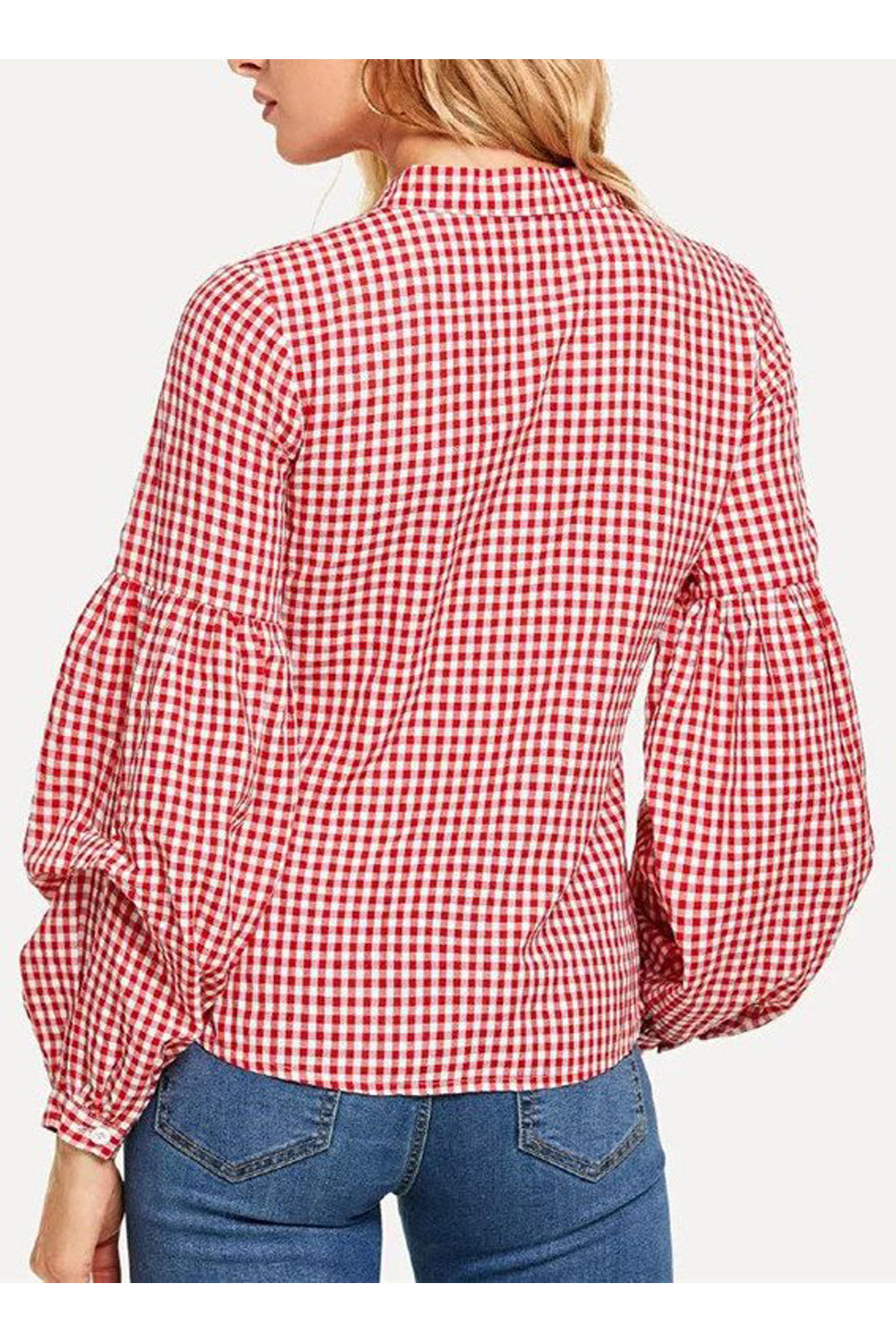 Women Plaid Pattern Long Sleeve Button Closure Shirt