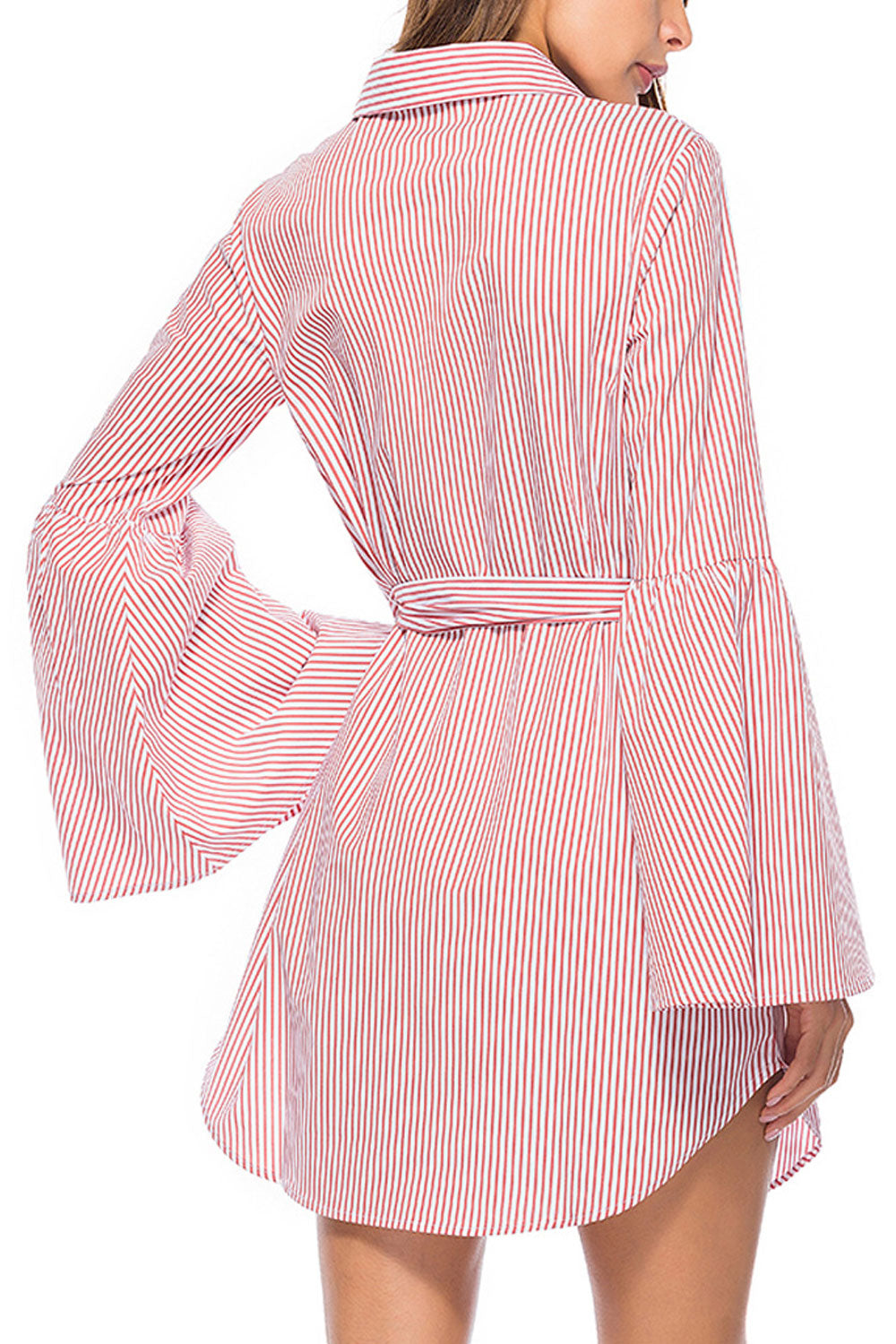 Women Long Flared Sleeve Stripe Pattern Stylish Shirt