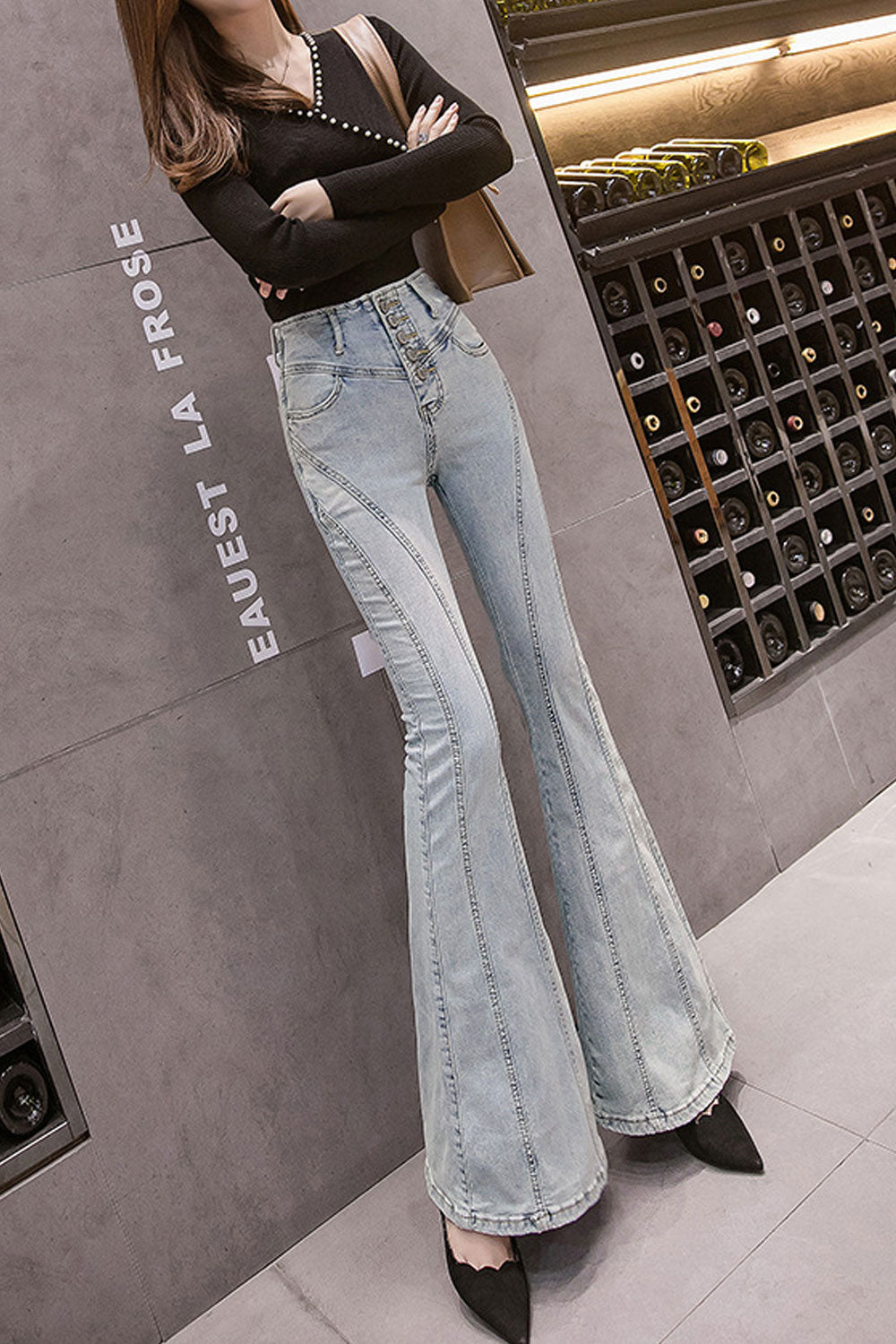 Women Bell Bottom Long Jeans