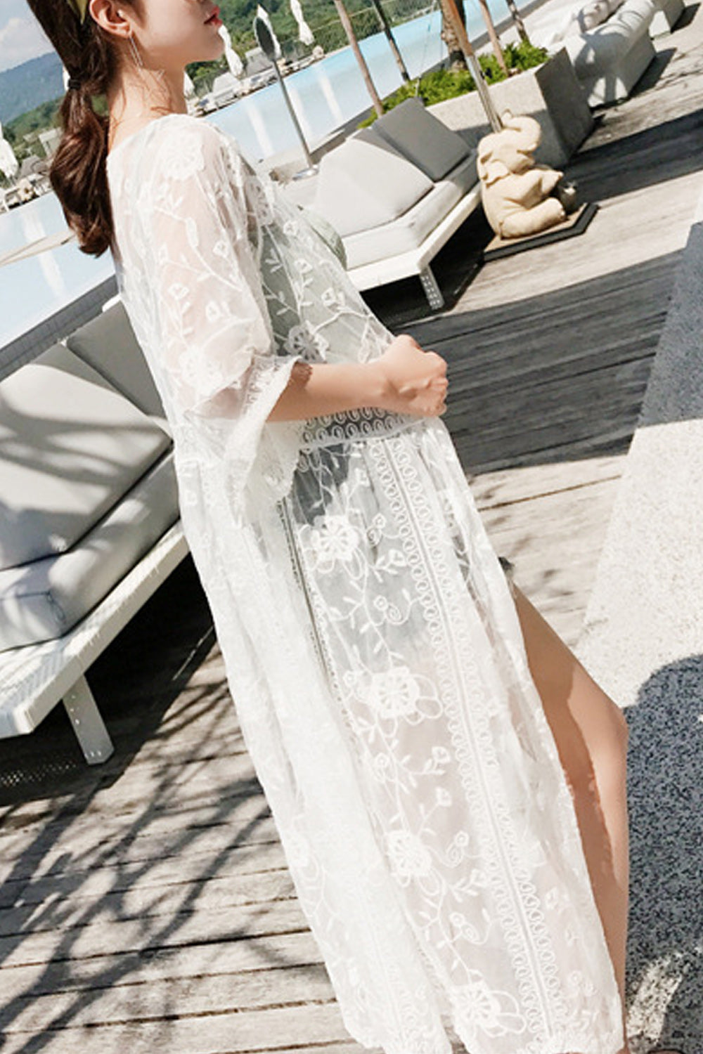 Women Sweet Full Length Embroidered Beach Cover-Up