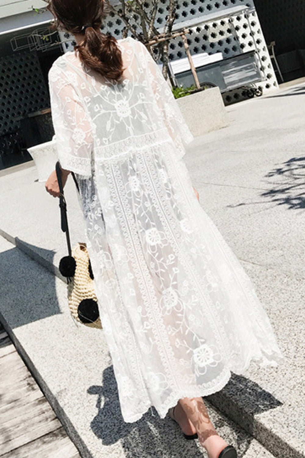 Women Sweet Full Length Embroidered Beach Cover-Up