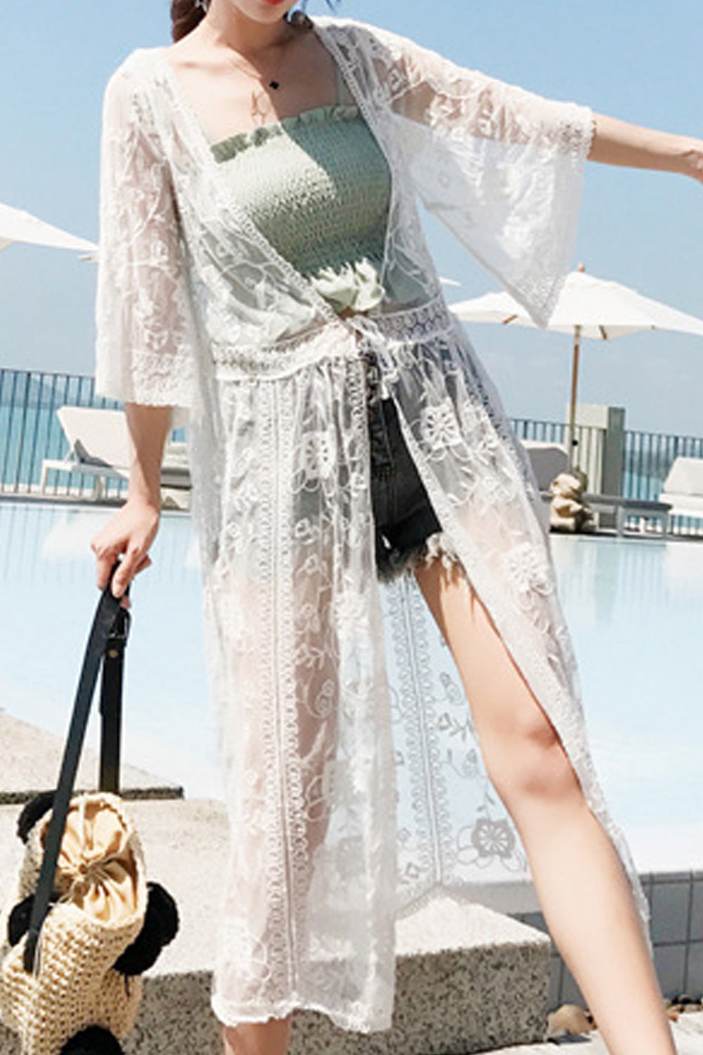Women Sweet Full Length Embroidered Beach Cover-Up
