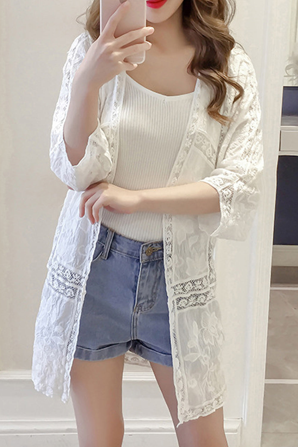 Women Mid Length Front Open Style Beach Cover-Up