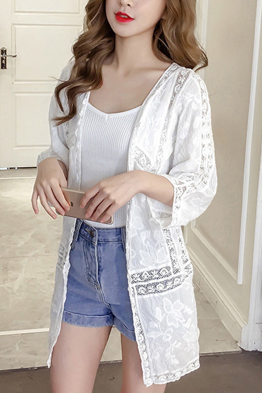 Women Mid Length Front Open Style Beach Cover-Up