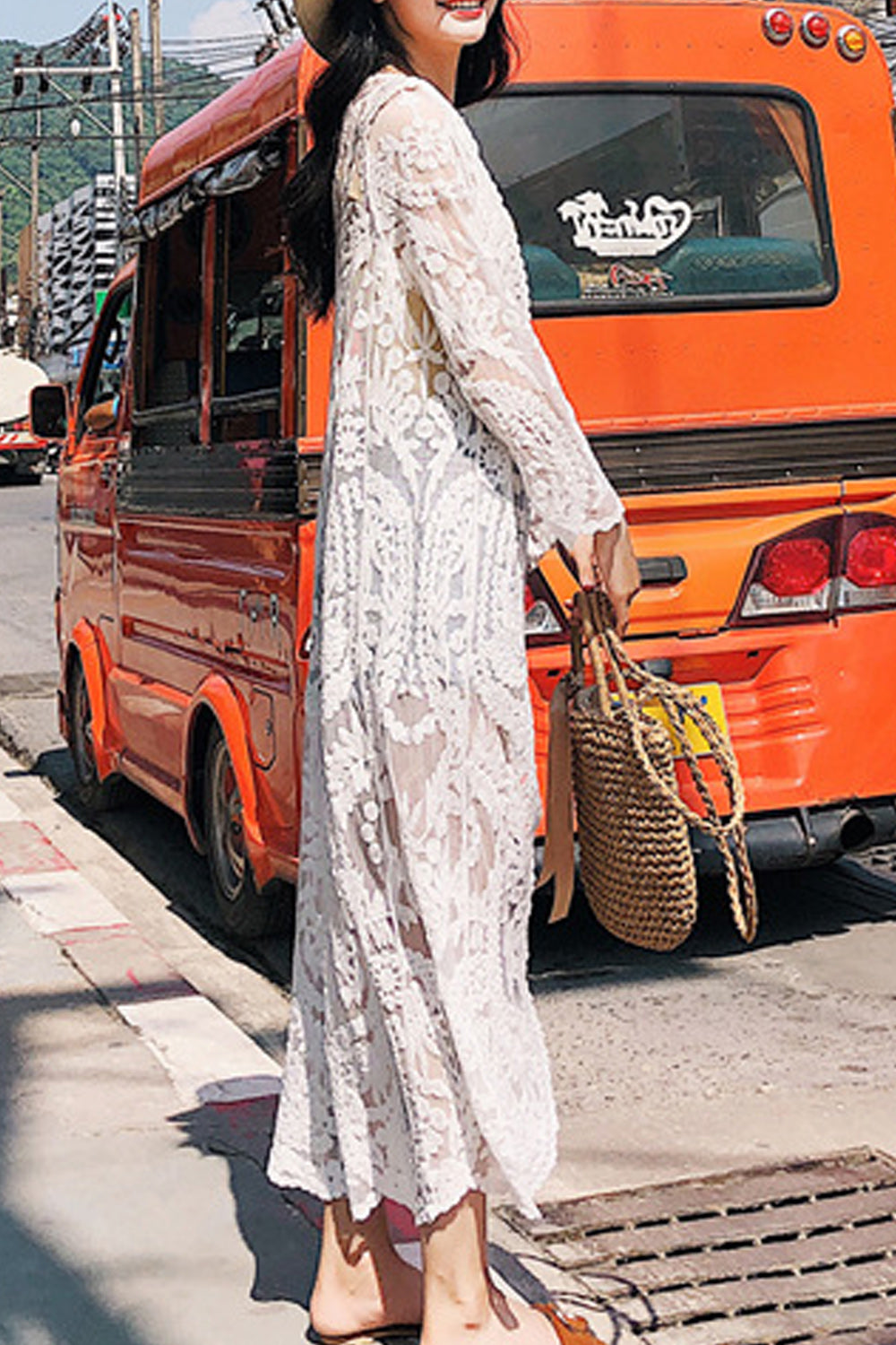 Women Stylish Lace Embroidered Full Length Beach Cover-Up