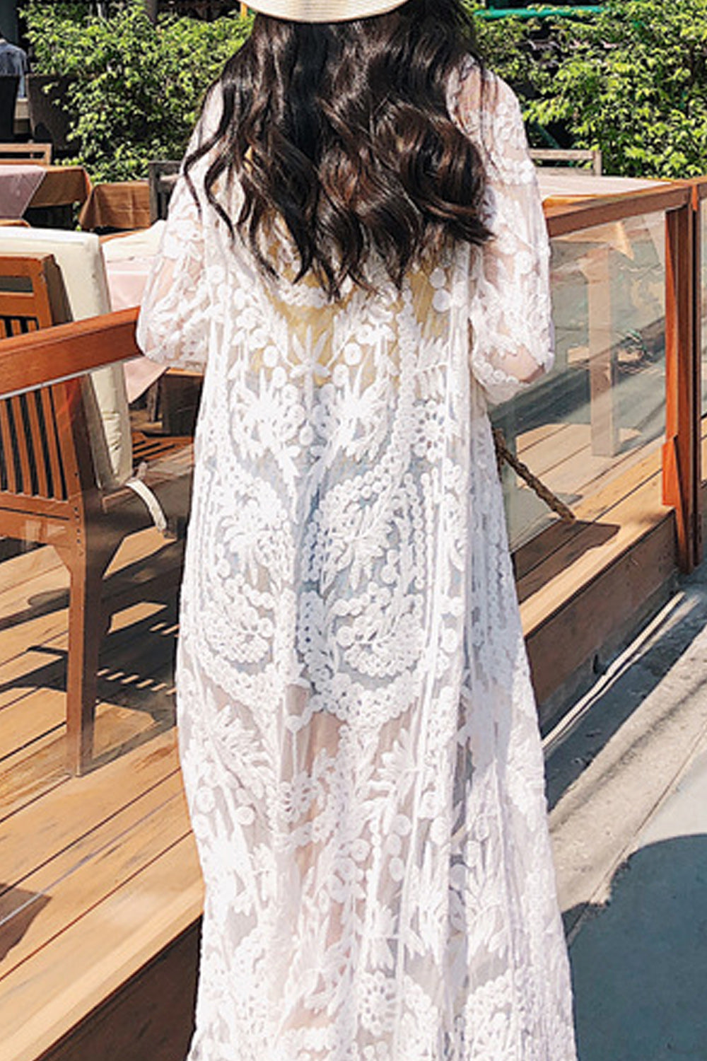 Women Stylish Lace Embroidered Full Length Beach Cover-Up