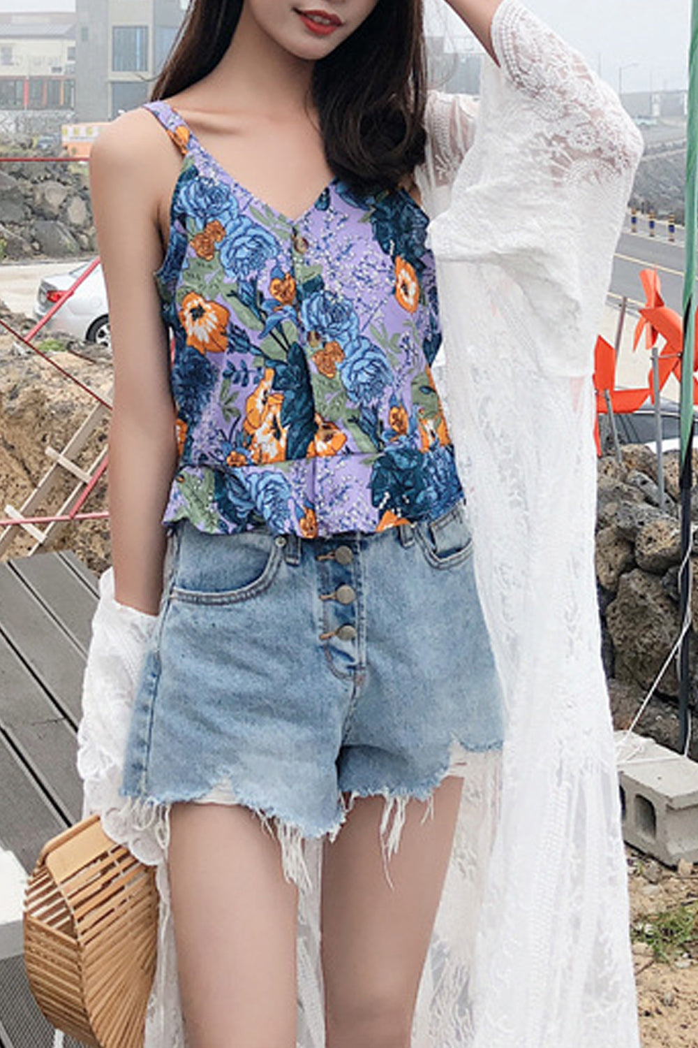 Women Pretty Lace Cardigan Tie Waist Beach Cover-Up