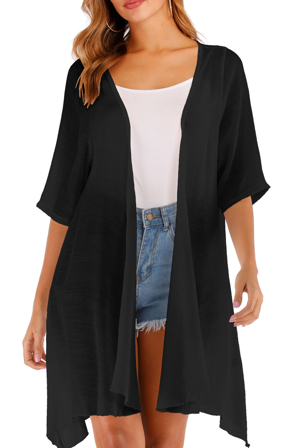 Women Elegant Solid Colored Breathable Short Sleeve Cover-Up