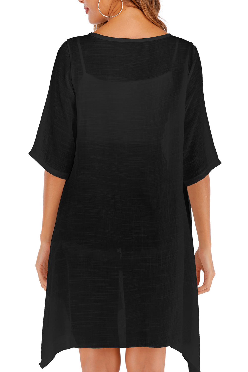 Women Elegant Solid Colored Breathable Short Sleeve Cover-Up