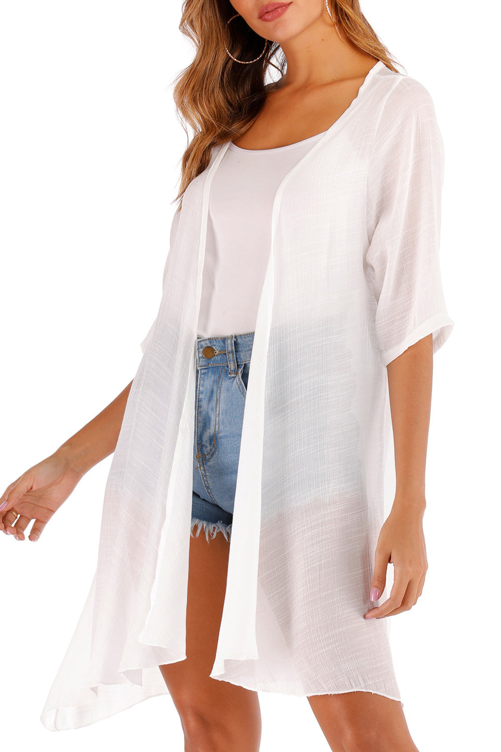 Women Elegant Solid Colored Breathable Short Sleeve Cover-Up