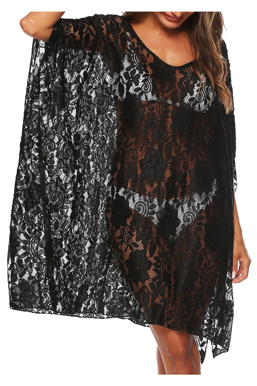 Women Solid Colored Round Neck Breathable Beach Cover-Up