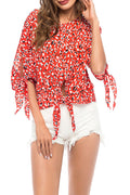 Women Elegant Printed Style Knotted Hem Shirt