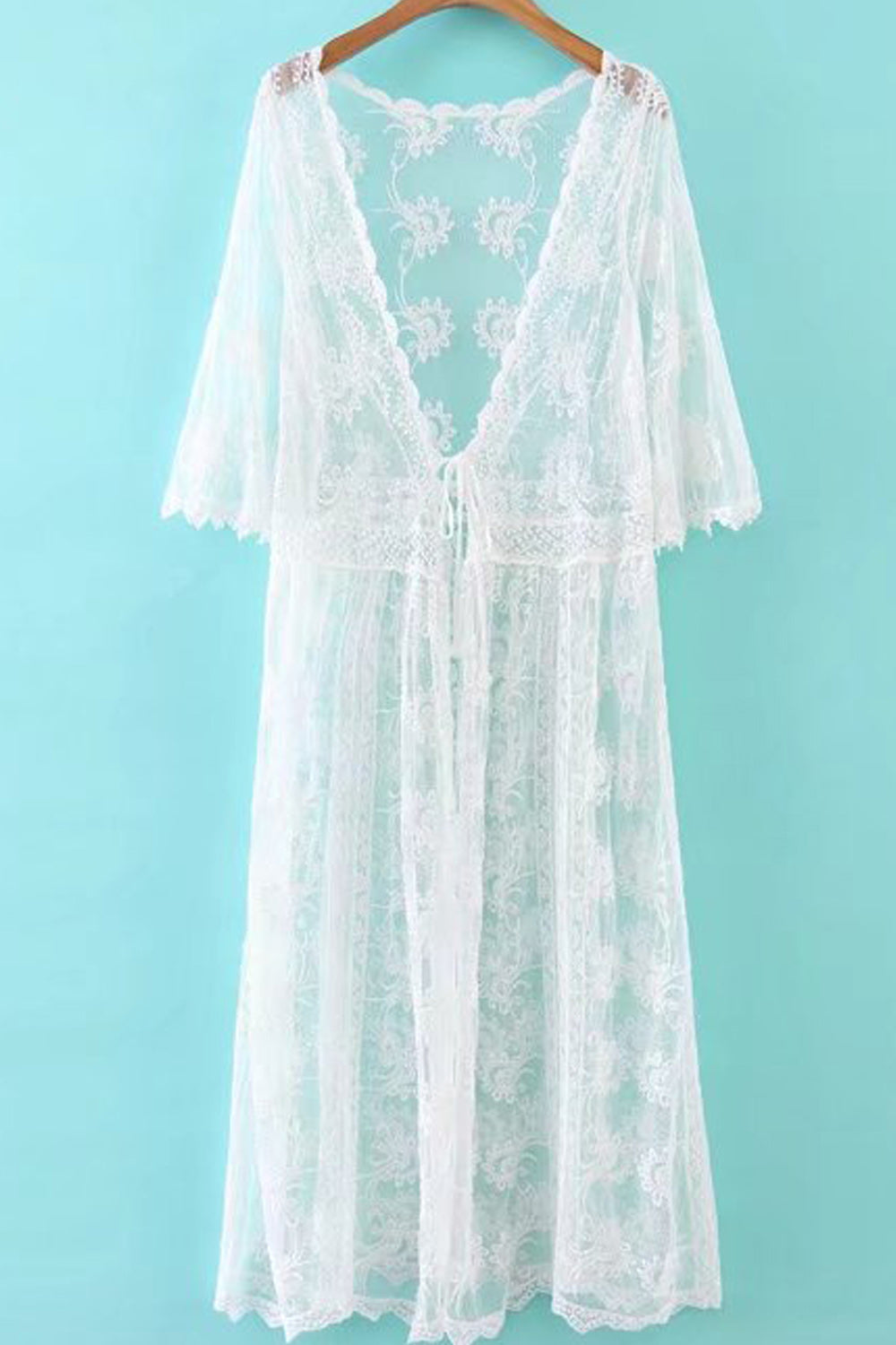 Women Tie Waist Solid Colored Light Weight Beach Cover-Up