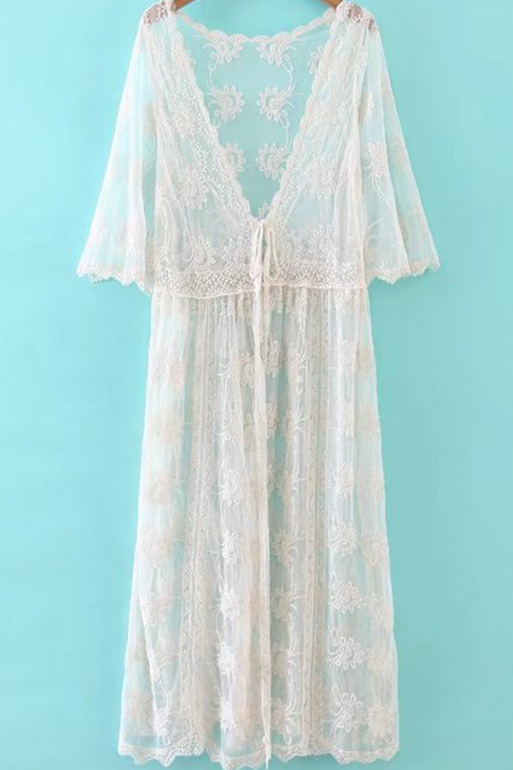 Women Tie Waist Solid Colored Light Weight Beach Cover-Up