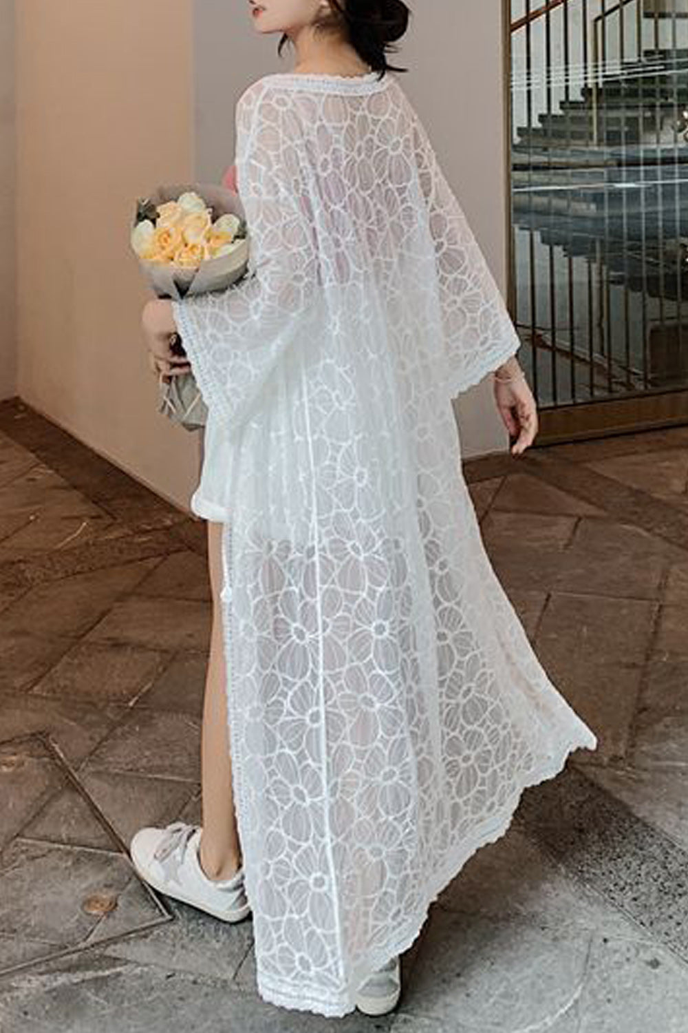 Women Pretty Hollow Lace Solid Colored Beach Cover-Up
