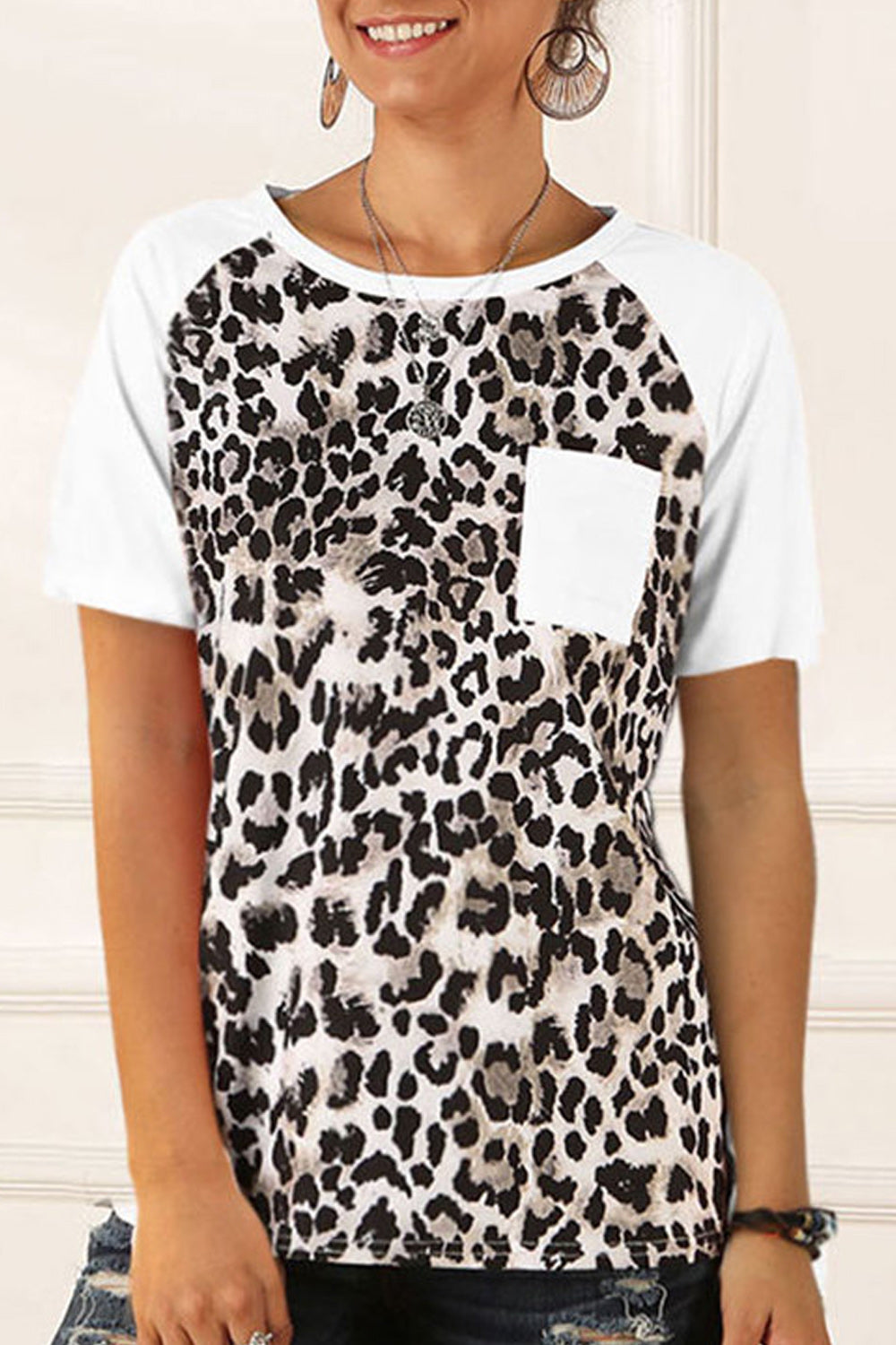 Women Pocket Styling Short Sleeve Leopard Printed Shirt