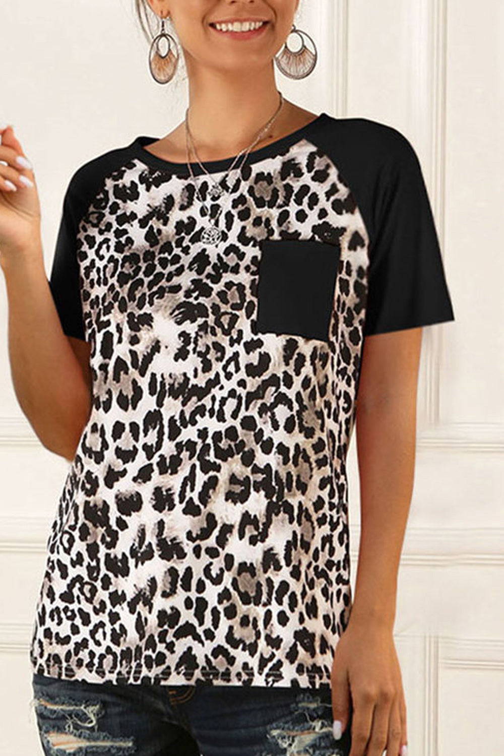 Women Pocket Styling Short Sleeve Leopard Printed Shirt