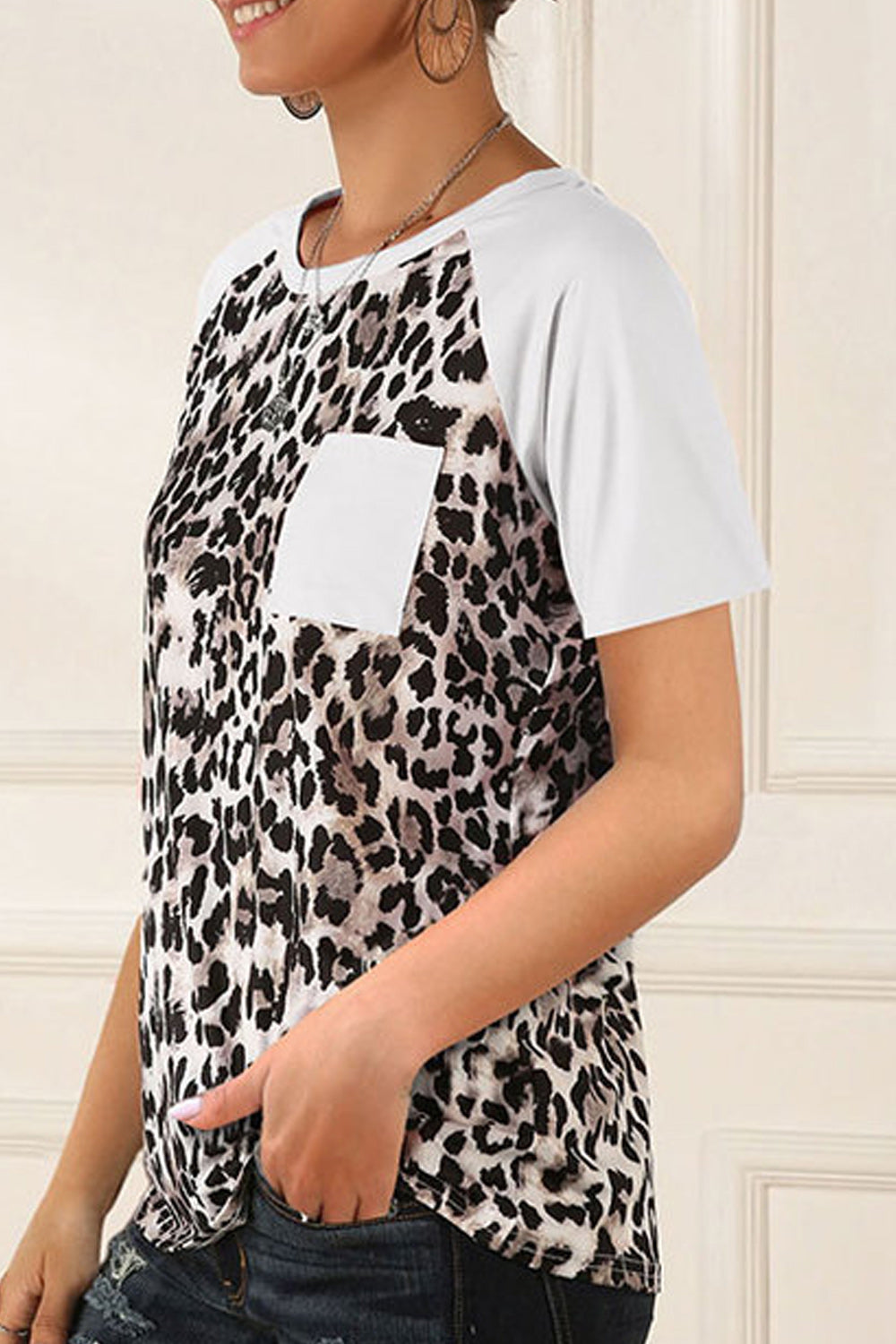 Women Pocket Styling Short Sleeve Leopard Printed Shirt