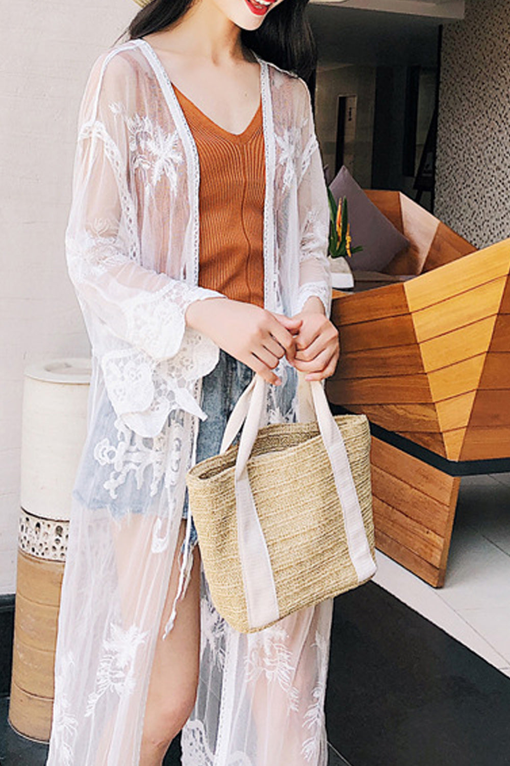 Women Pretty Embroidered Long Sleeve Breathable Cover-Up
