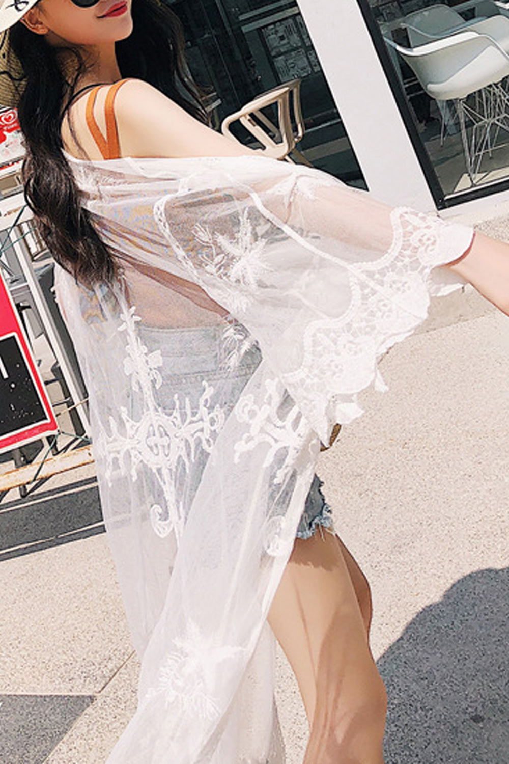 Women Pretty Embroidered Long Sleeve Breathable Cover-Up